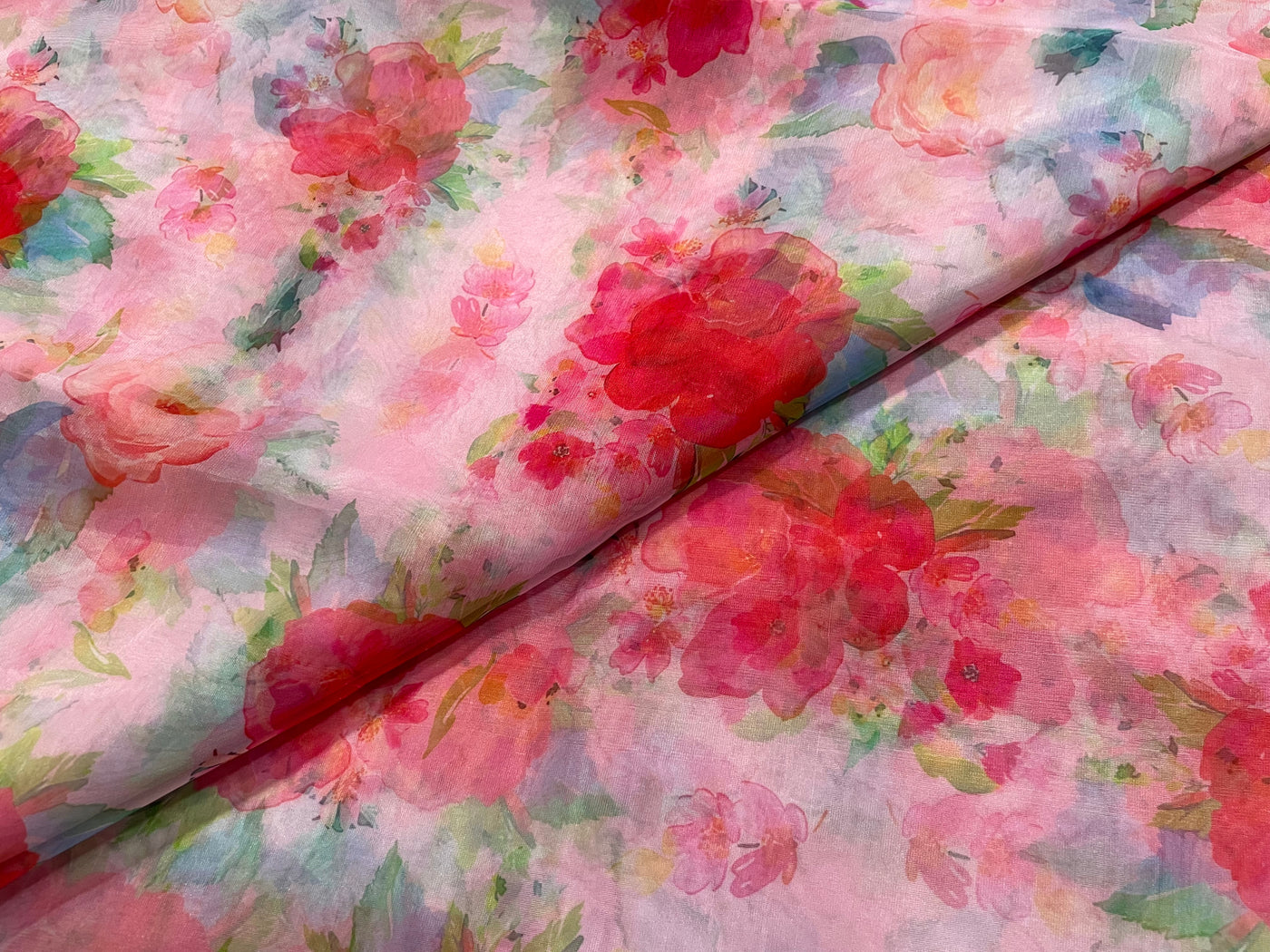 Multicolor Floral Printed Organza Fabric