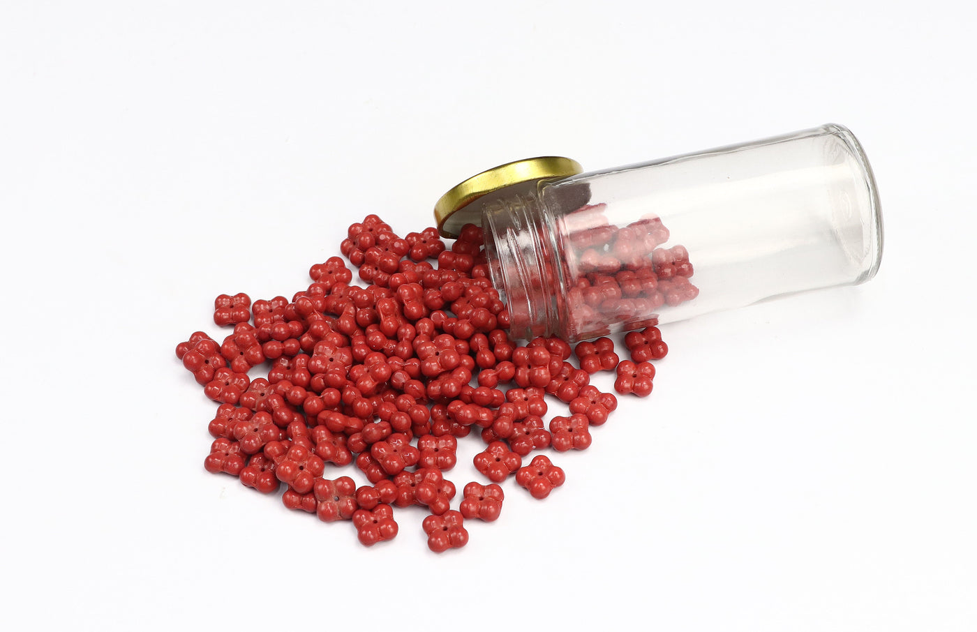 Four-Petal Flower Red Czech Glass Beads