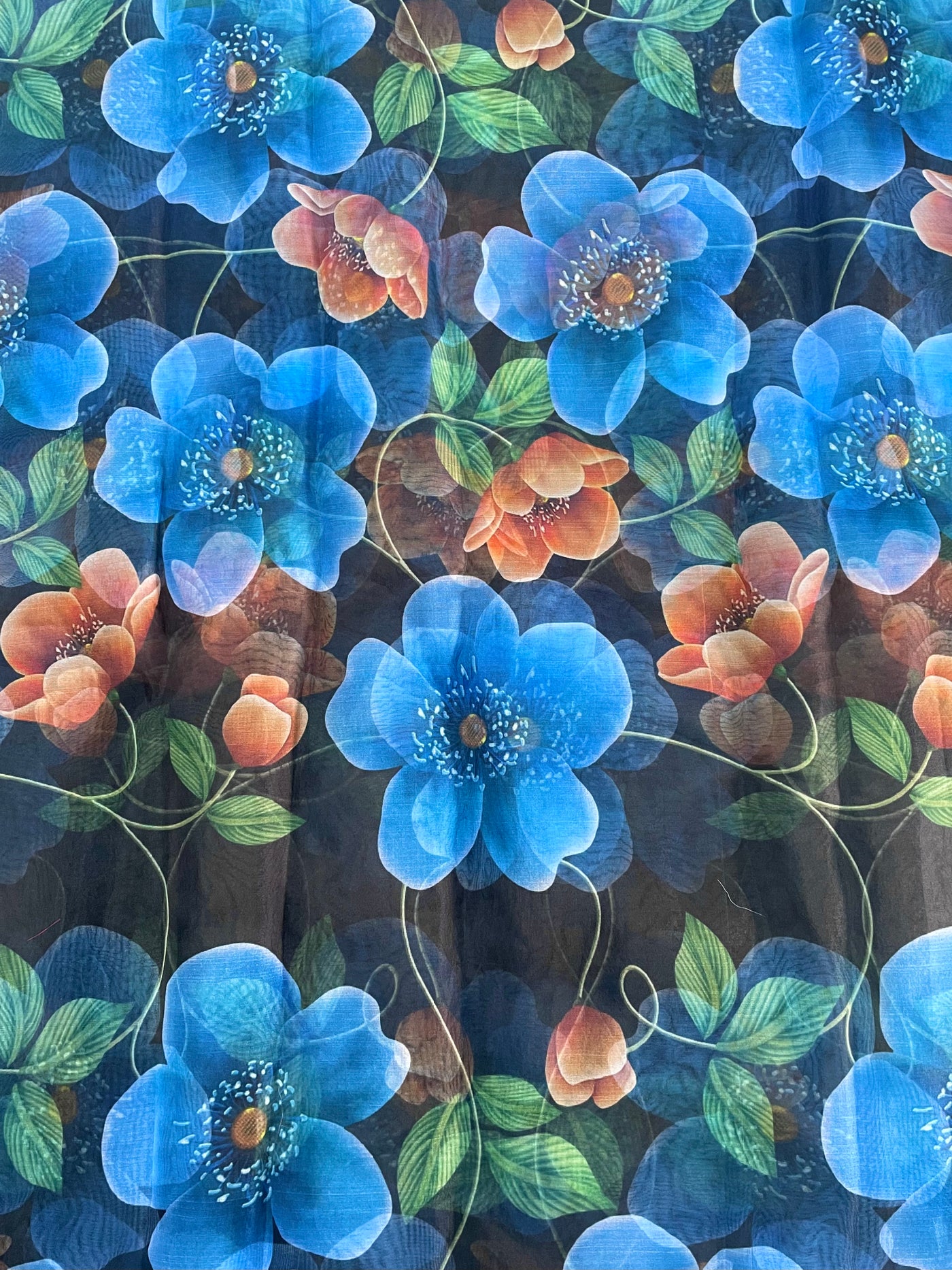 Multicolor Floral Printed Organza Fabric