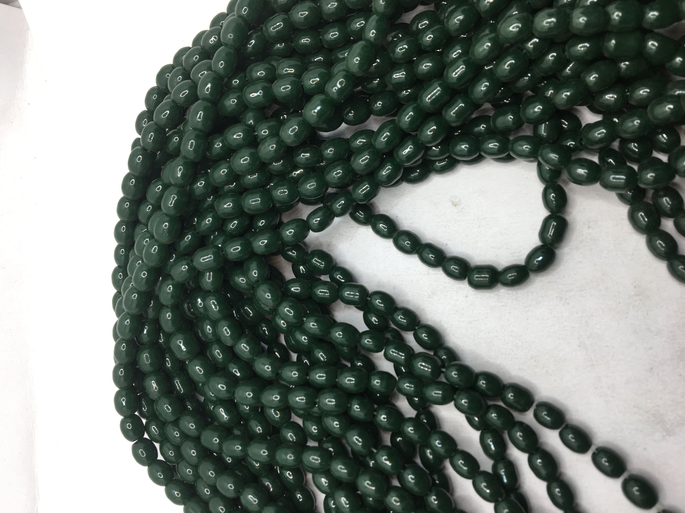 Dark Green Oval Glass Beads