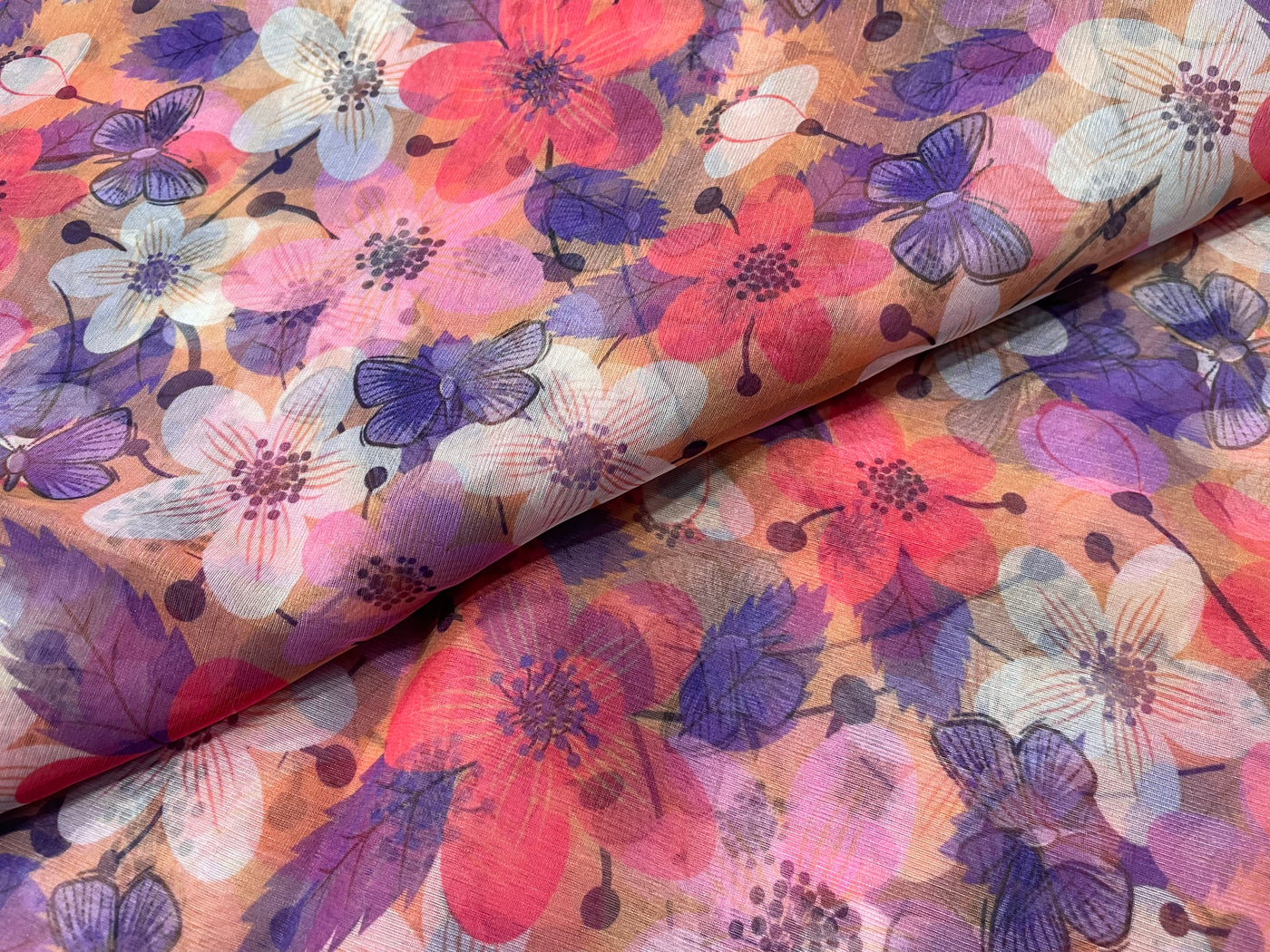 Multicolor Floral Printed Organza Fabric