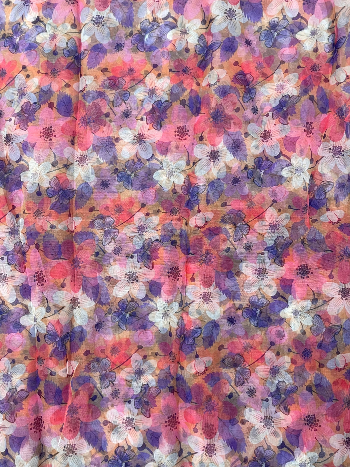 Multicolor Floral Printed Organza Fabric