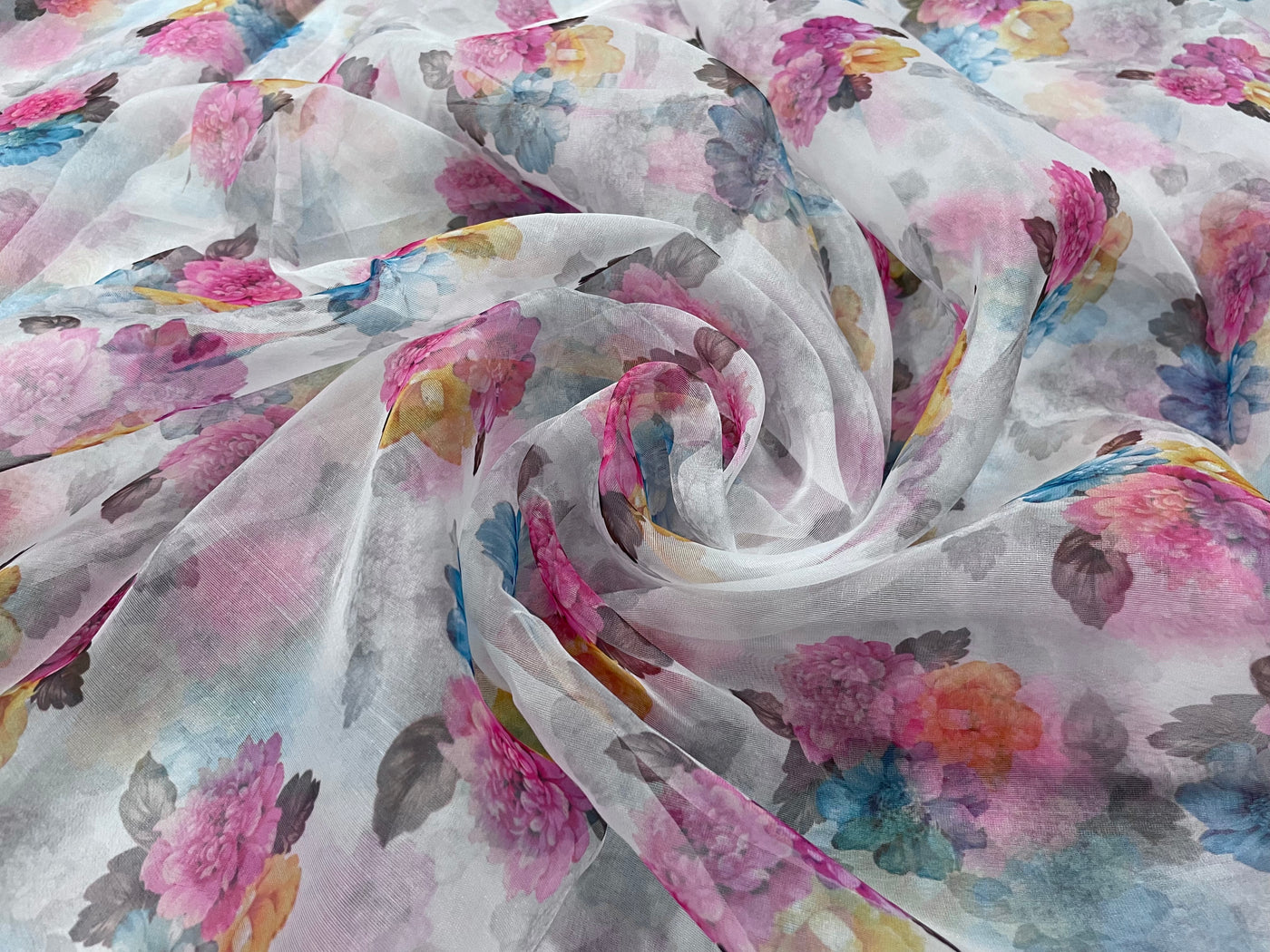 Multicolor Floral Printed Organza Fabric