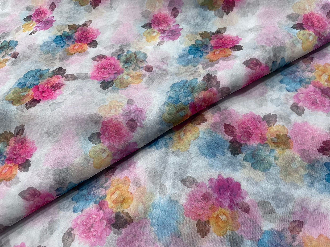 Multicolor Floral Printed Organza Fabric