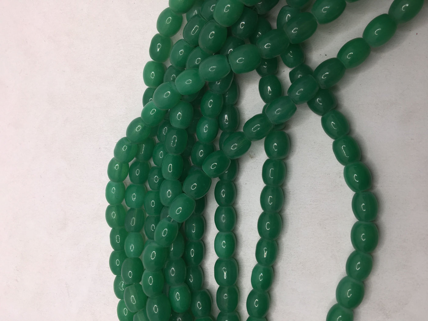 Dark Green Oval Glass Beads
