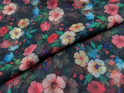 Multicolor Floral Printed Organza Fabric