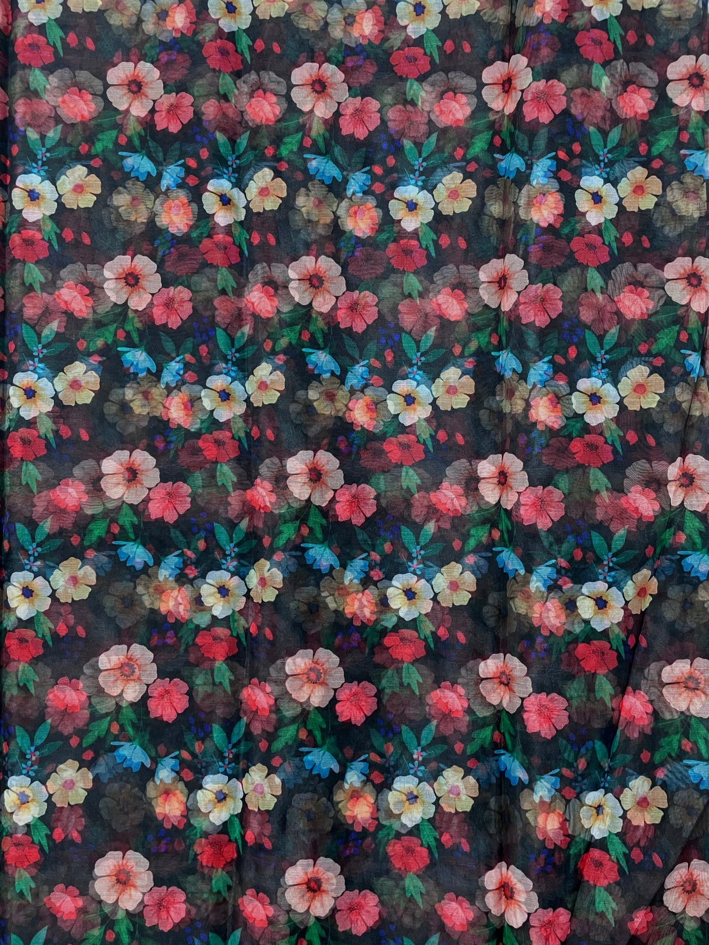 Multicolor Floral Printed Organza Fabric