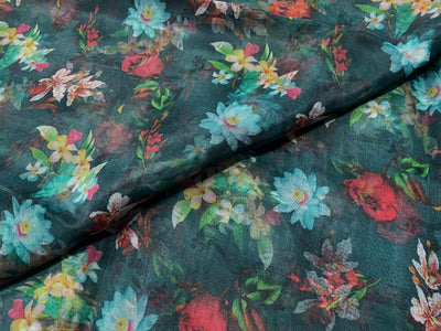 Multicolor Floral Printed Organza Fabric