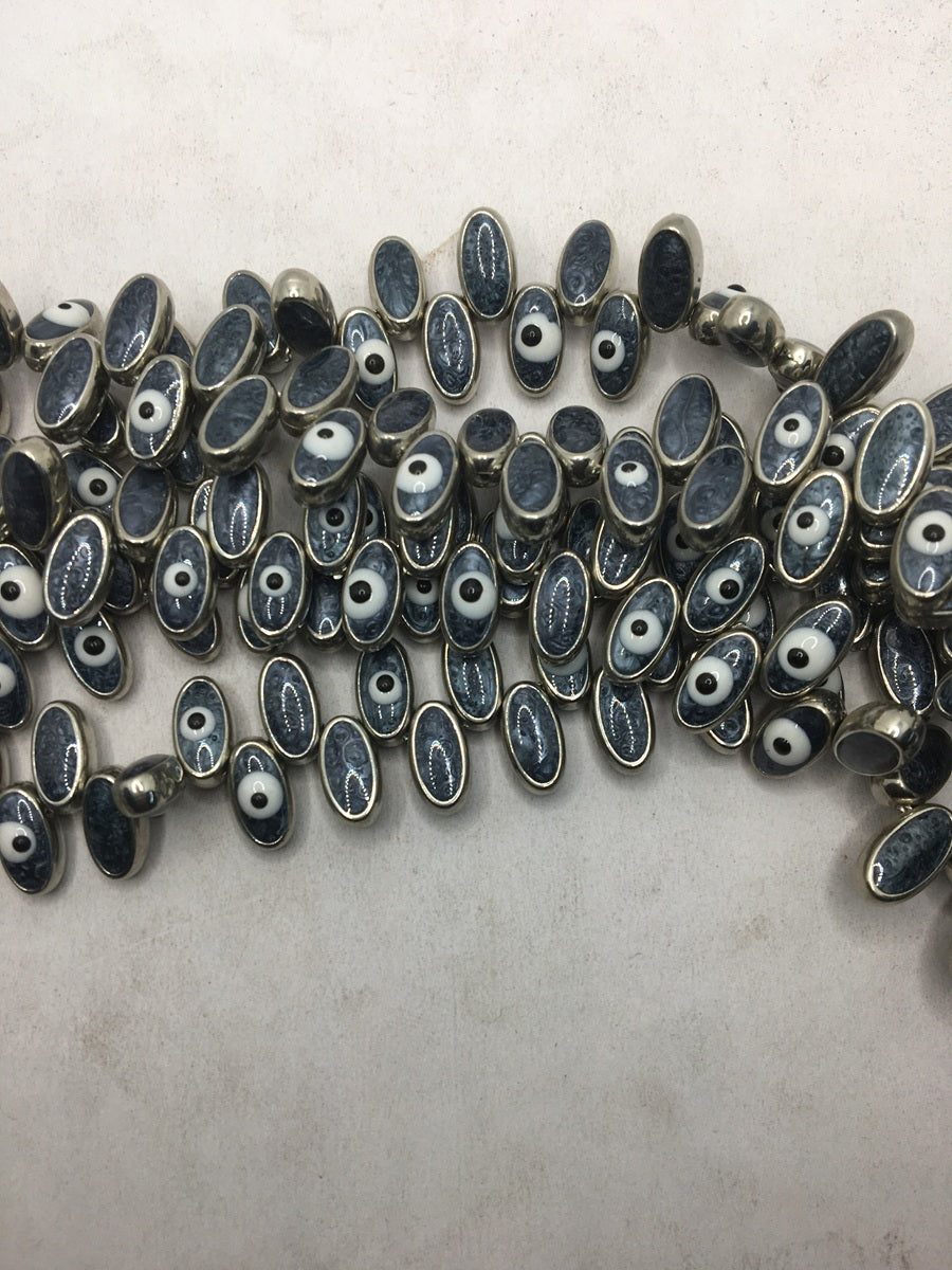 Dark Gray Oval Evil Eye Plastic Bead Strings