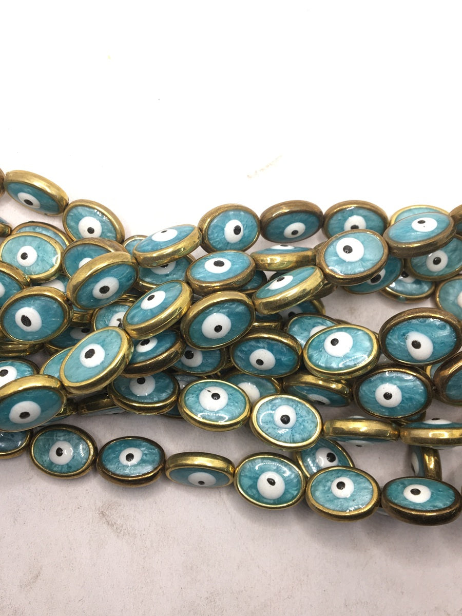 Aqua Blue Oval Evil Eye Plastic Bead Strings