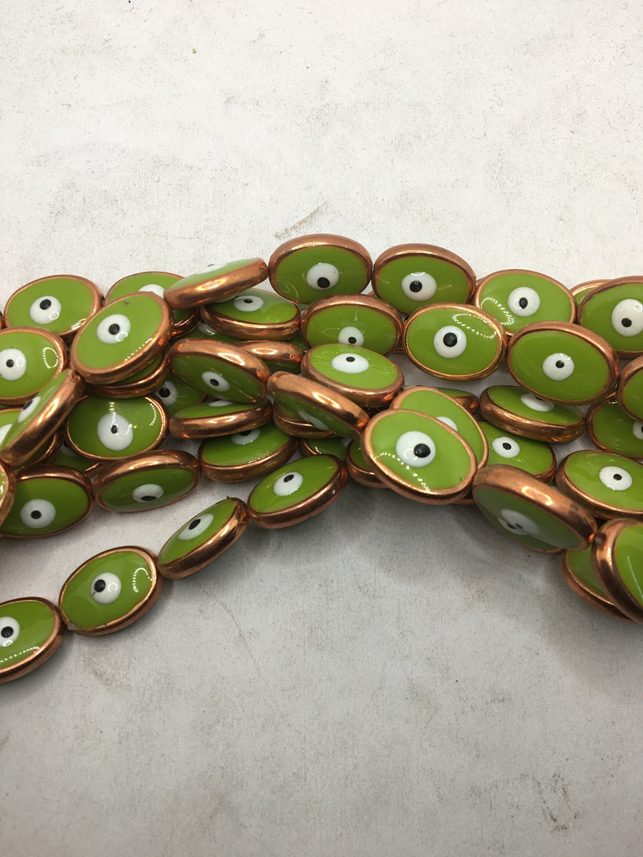 Peridot Green Oval Evil Eye Plastic Bead Strings