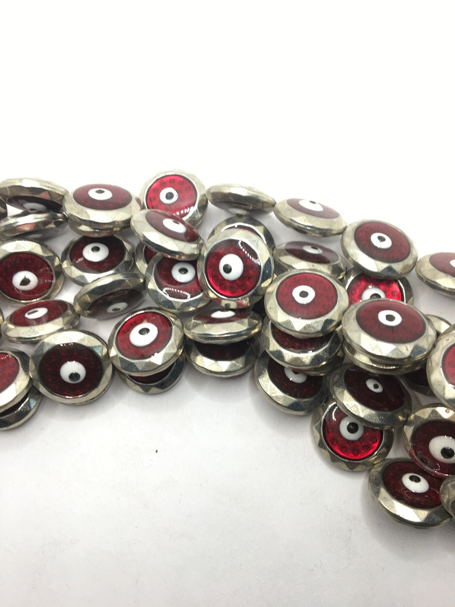 Deep Red Circular Evil Eye Plastic Bead Strings
