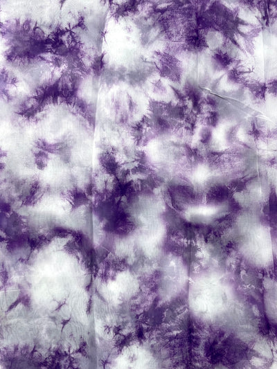 Purple & White Tie & Dye Printed Organza Fabric