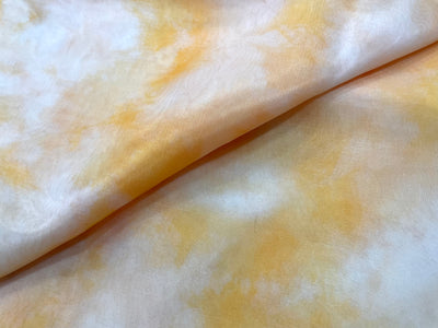 Yellow & White Tie & Dye Printed Organza Fabric