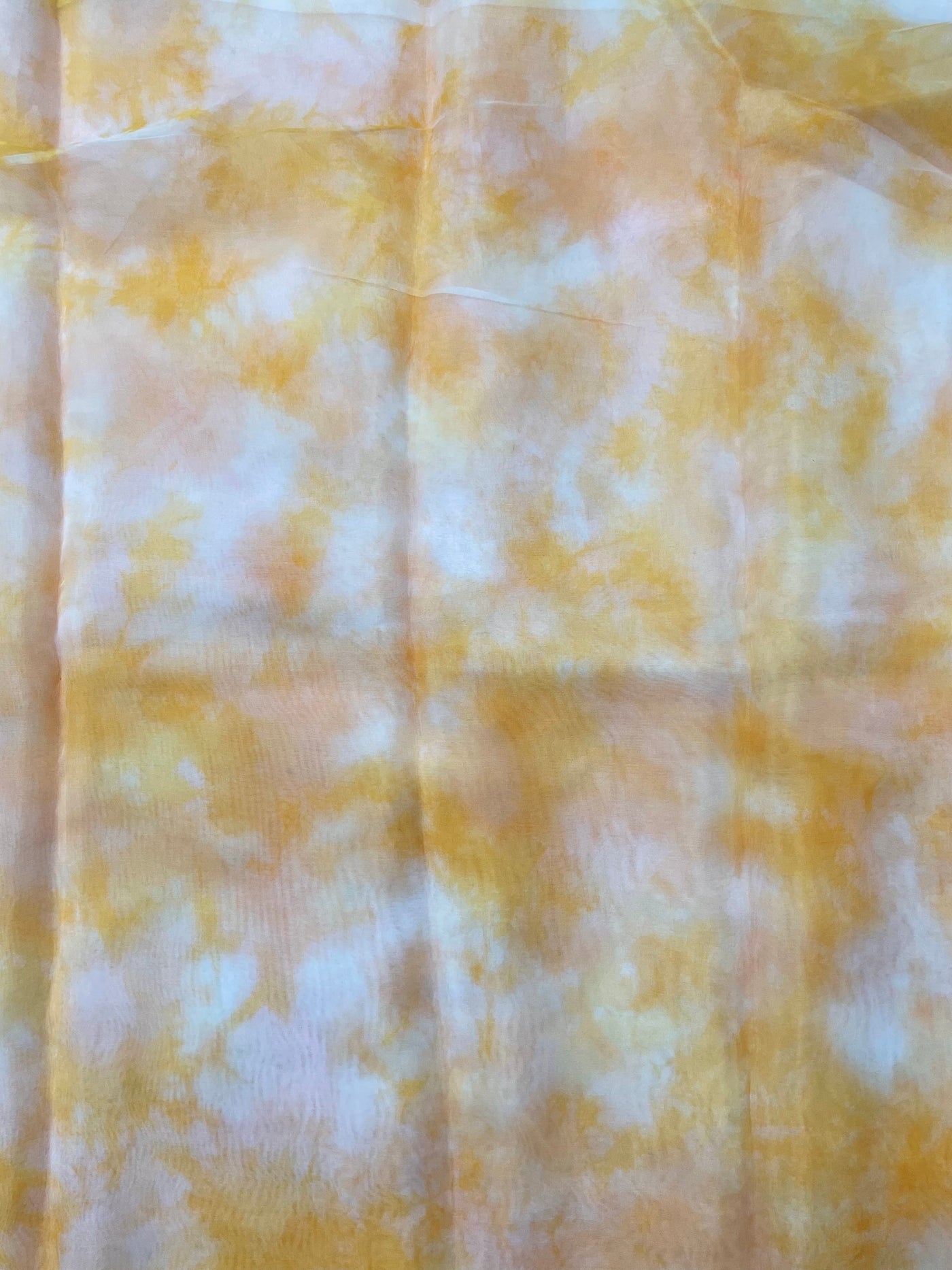 Yellow & White Tie & Dye Printed Organza Fabric