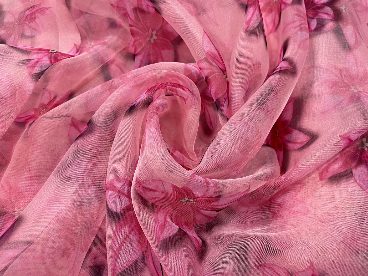 Pink Floral Printed Organza Fabric