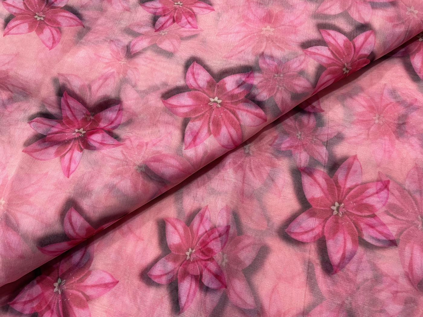 Pink Floral Printed Organza Fabric