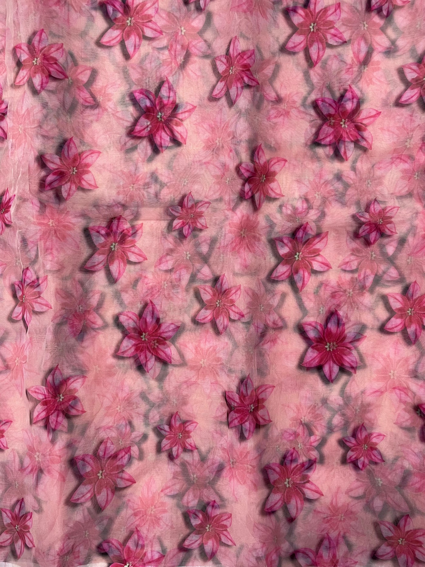 Pink Floral Printed Organza Fabric