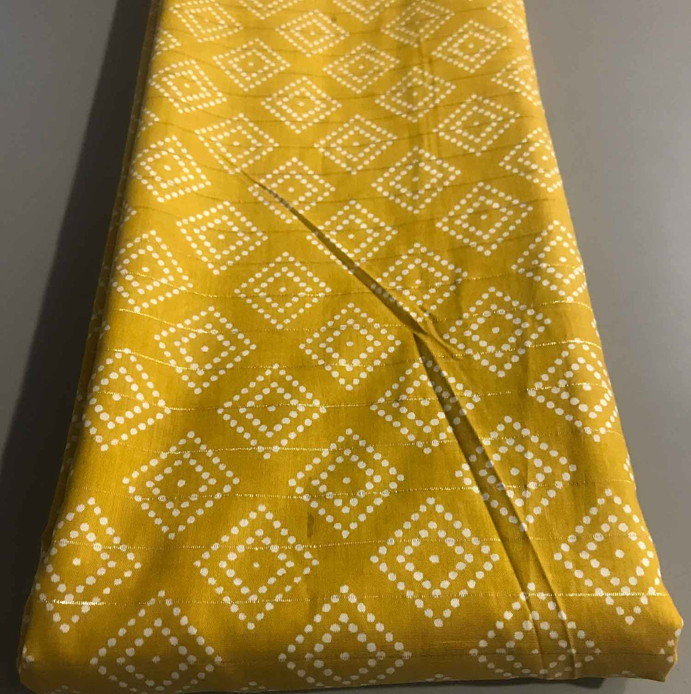 Mustard & White Dots Diamond Lurex Viscose Silk Fabric