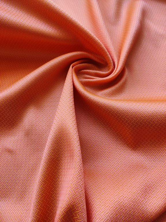 Orange & Golden Dual Shaded Self Textured Jacquard Fabric