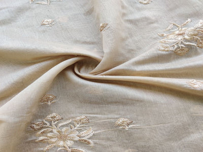 Beige Floral Self Embroidered Chanderi Silk Fabric (Wholesale)