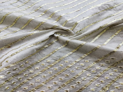 White Stripes Embroidered Chanderi Fabric (Wholesale)