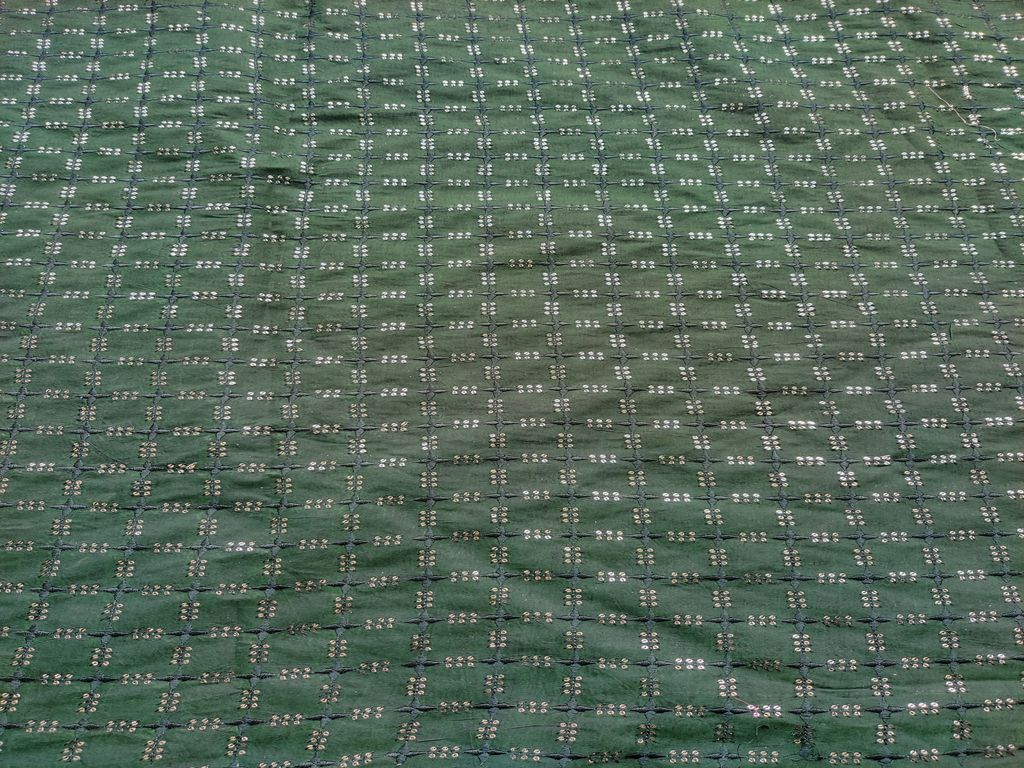 Bottle Green Checks Sequins Embroidered Chanderi Silk Fabric (Wholesale)