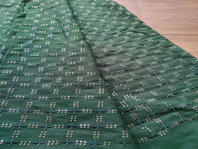 Bottle Green Checks Sequins Embroidered Chanderi Silk Fabric (Wholesale)