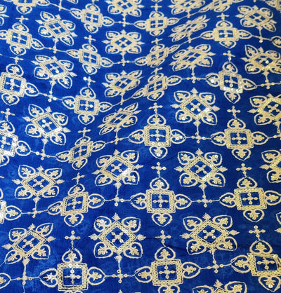 Blue Traditional Chikankari Sequins Embroidered Chanderi Fabric