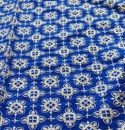 Blue Traditional Chikankari Sequins Embroidered Chanderi Fabric (Wholesale)