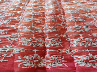 Red & Orange Traditional Sequins ChikanKari Embroidered Chanderi Fabric