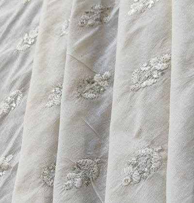 Off White Motifs Dyeable Zardozi And Sequins Cotton Fabric (Wholesale)