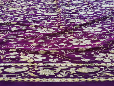 Dark Purple Floral Zardozi & Sequins Georgette Fabric