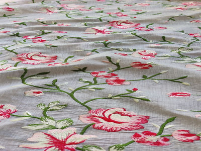 Red Floral Embroidered Chanderi Fabric(Wholesale)