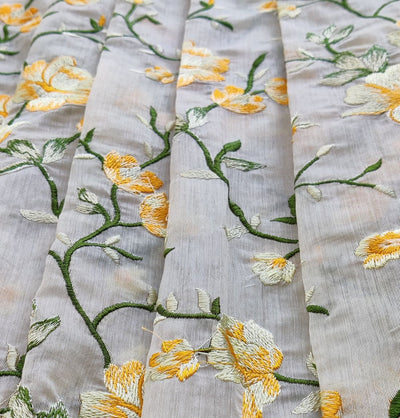 Multicolor Floral Embroidered Chanderi Fabric