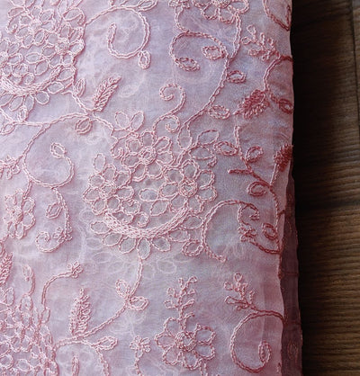 Baby Pink Floral Embroidery Organza Fabric (Wholesale)