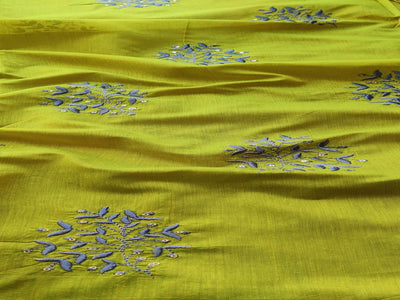 Chartruse Green Motifs Thread Embroidered Chanderi Fabric