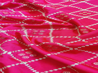 Bright Pink Traditional Thread & Sequins Taffeta Silk Fabric