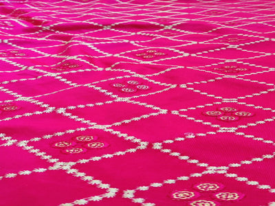 Bright Pink Traditional Thread & Sequins Taffeta Silk Fabric