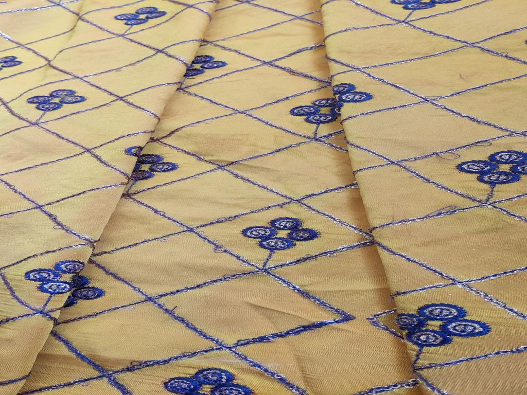 Yellow Traditional Thread & Golden Sequins Taffeta Silk Fabric