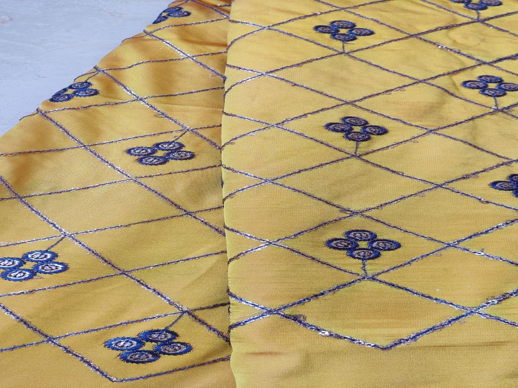 Yellow Traditional Thread & Golden Sequins Taffeta Silk Fabric