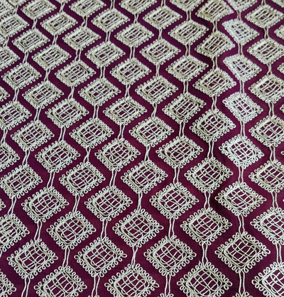 Wine & SIlver Traditional Heavy Dori Embroidered Georgette Fabric