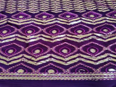 Dark Purple & Silver Traditional Faux Embroidered Gota Patti Georgette Fabric (Wholesale)