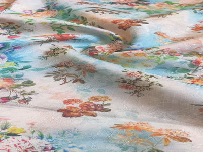 Precut Of 2.5 Meter Multicolor Floral Printed Jacquard Fabric