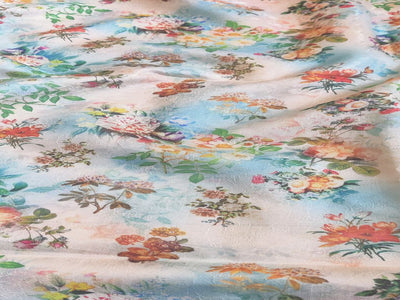 Precut Of 2.5 Meter Multicolor Floral Printed Jacquard Fabric