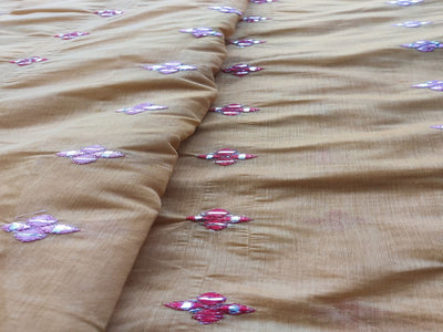 Beige Motifs Thread & Faux Mirror Chanderi Fabric