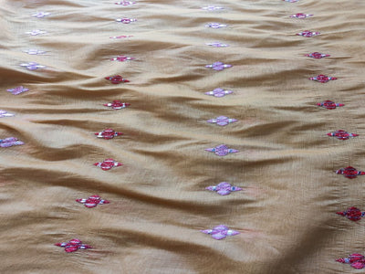 Beige Motifs Thread & Faux Mirror Chanderi Fabric