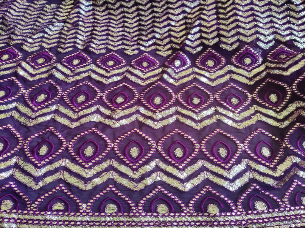 Dark Purple & Silver Traditional Faux Embroidered Gota Patti Georgette Fabric (Wholesale)