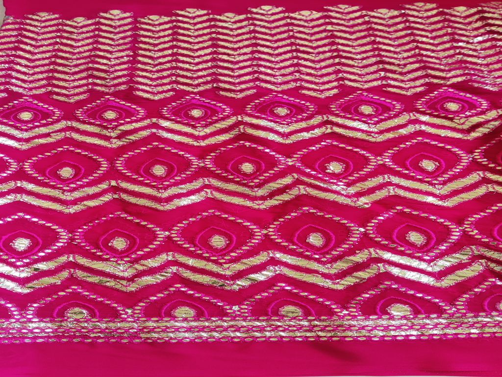 Pink & Silver Traditional Faux Embroidered Gota Patti Georgette Fabric