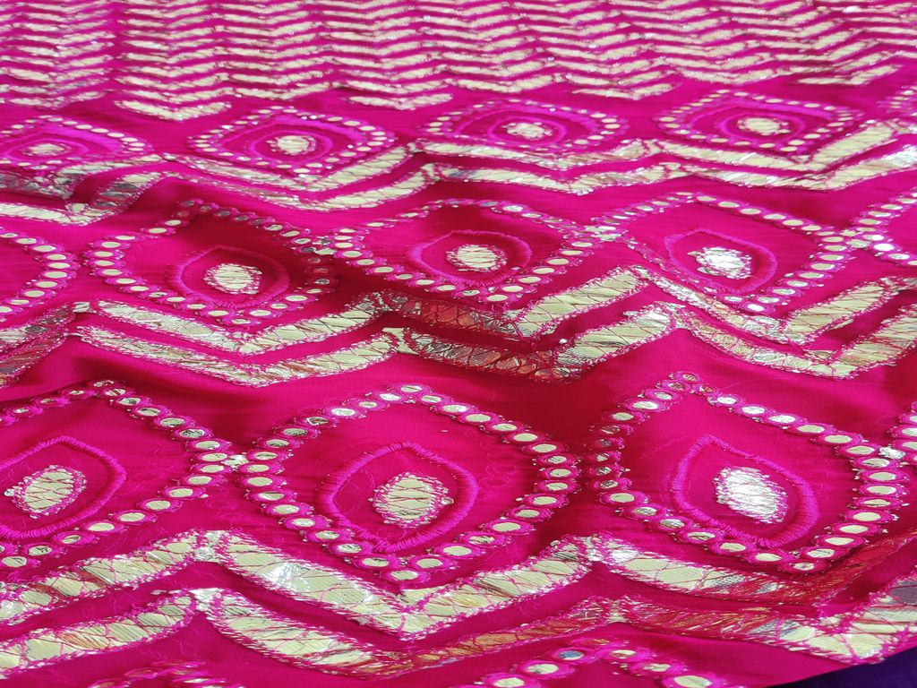 Pink & Silver Traditional Faux Embroidered Gota Patti Georgette Fabric